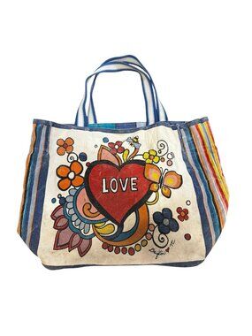 Brighton Fashionista Power of Love Tote Large Striped Canvas Bag